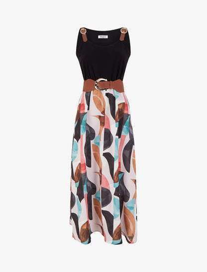 Robe imprimé fantaisie à bretelles en simili - Noir - 1