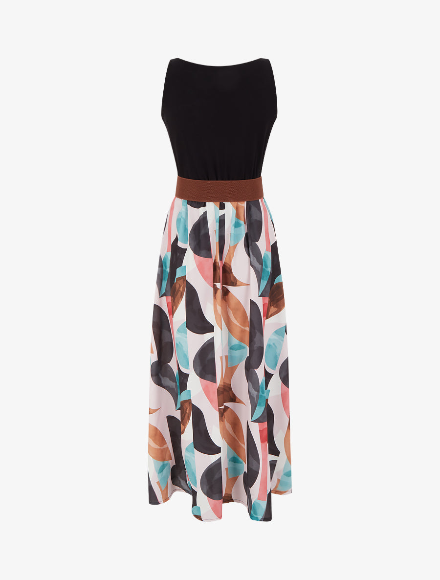 Robe imprimé fantaisie à bretelles en simili - Noir - 2