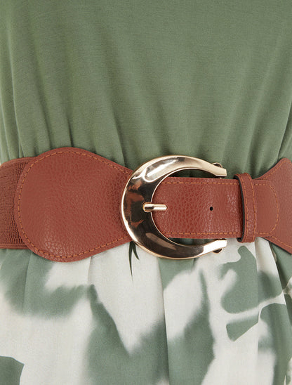 Robe mi-longue à bretelles en simili - Kaki - 3