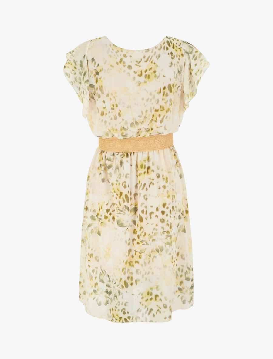 Robe à mancherons volantés imprimé léopard et fleurs - Kaki - 2
