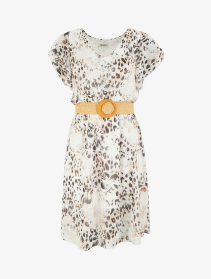 Robe à mancherons volantés imprimé léopard et fleurs - Noir - 1