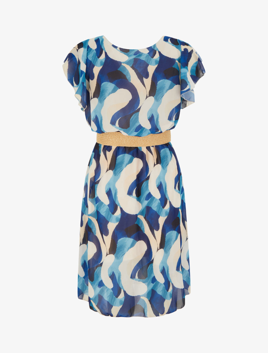 Robe à mancherons volantés imprimé fantaisie - Marine - 2