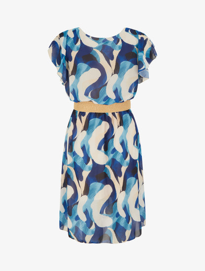 Robe à mancherons volantés imprimé fantaisie - Marine - 2