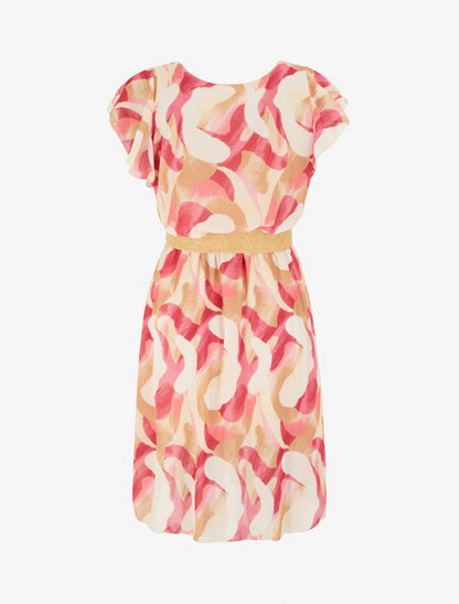 Robe à mancherons volantés imprimé fantaisie - Rose - 2