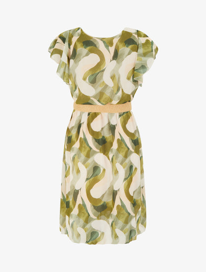 Robe à mancherons volantés imprimé fantaisie - Kaki - 2