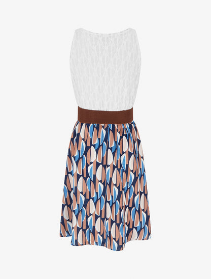 Robe mi-longue imprimé graphique et bretelles simili - Marine - 2