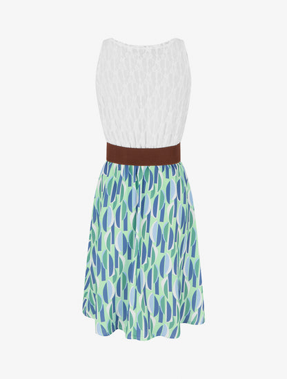 Robe mi-longue imprimé graphique et bretelles simili - Vert d&