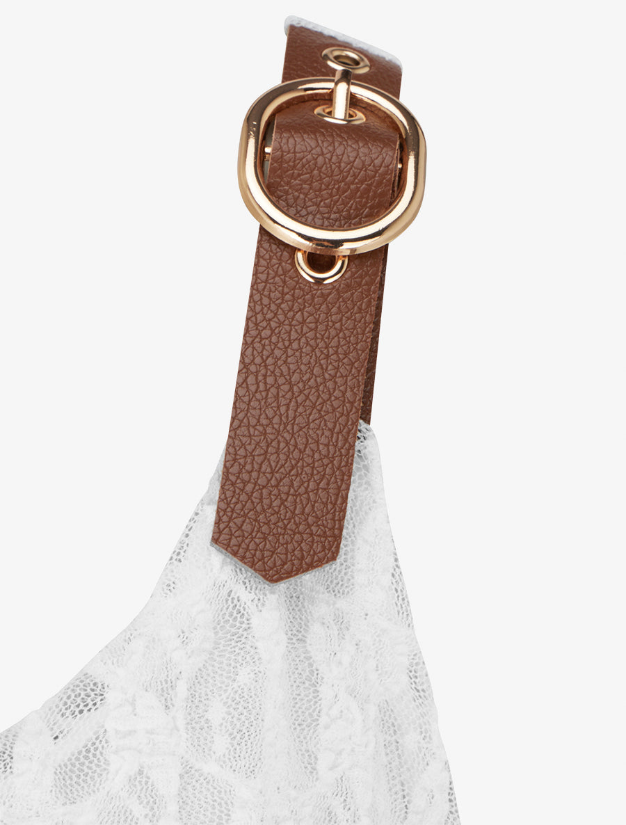 Robe mi-longue imprimé ginkgo et bretelles simili - Marron - 3