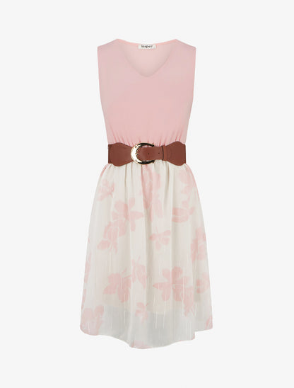 Robe coupe évasée imprimé floral - Rose - 1