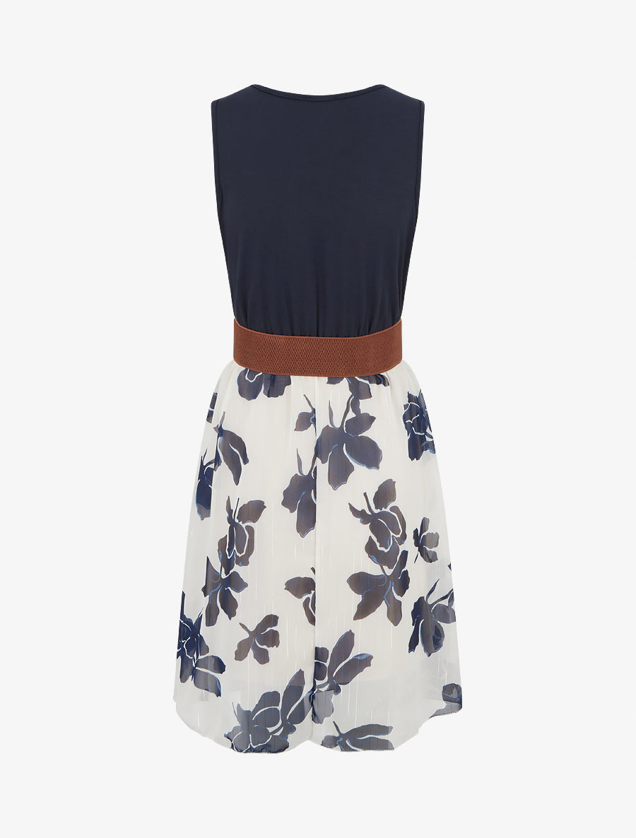 Robe coupe évasée imprimé floral - Marine - 2
