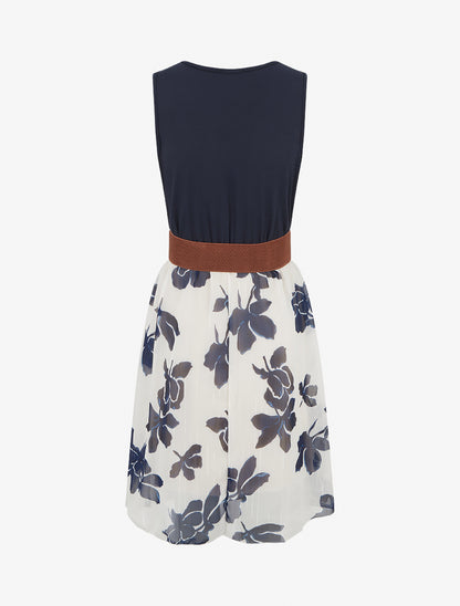 Robe coupe évasée imprimé floral - Marine - 2