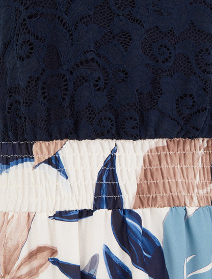 Robe imprimé fantaisie à bretelles en crochet - Marine - 3