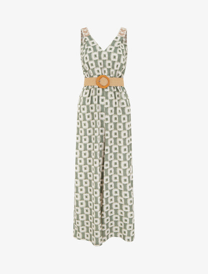 Combinaison imprimé abstrait à bretelles motif coeurs - Kaki - 1