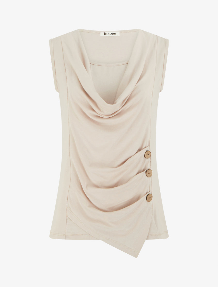 Top uni sans manches à col rond - Beige - 1