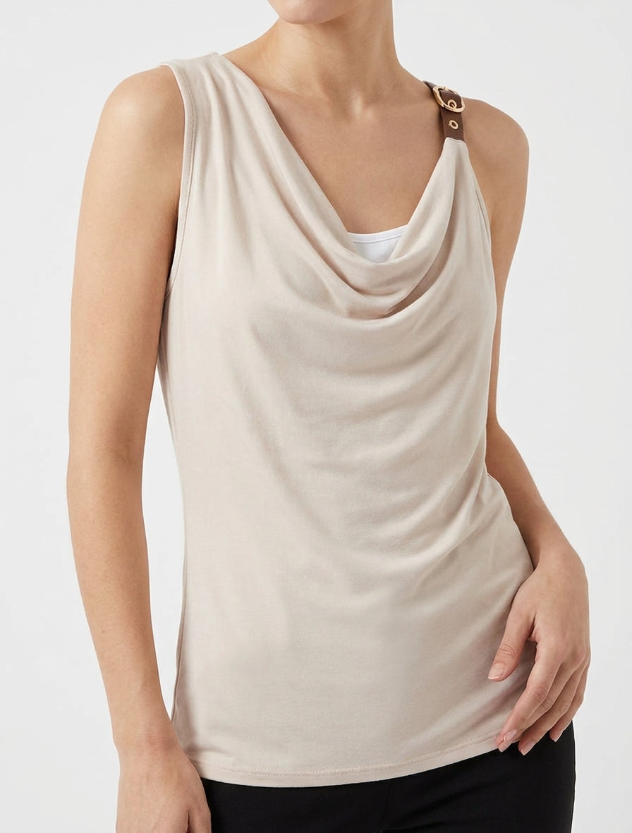 Top met bandjes van imitatieleer - Beige