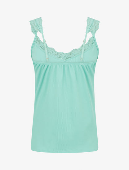 Débardeur côtelé à bretelles en dentelle - Vert d&