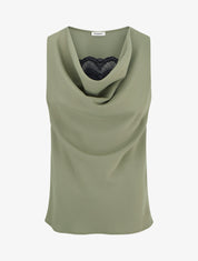 Top sans manches à col bénitier et dentelle - Kaki - 1