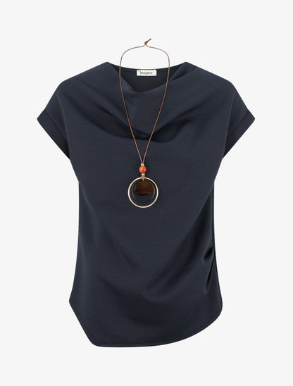 Top manches courtes à col bénitier - Marine - 1