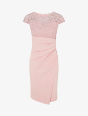 Robe ajustée à dentelle et drapé - Rose - 1