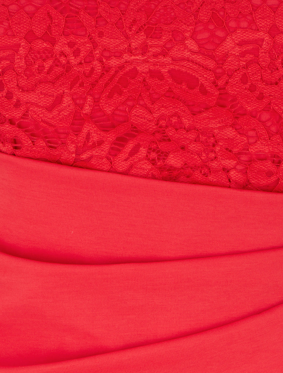 Robe ajustée à dentelle et drapé - Rouge - 3
