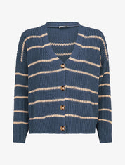 Cardigan col V à rayures lamées - Bleu pétrole - 1