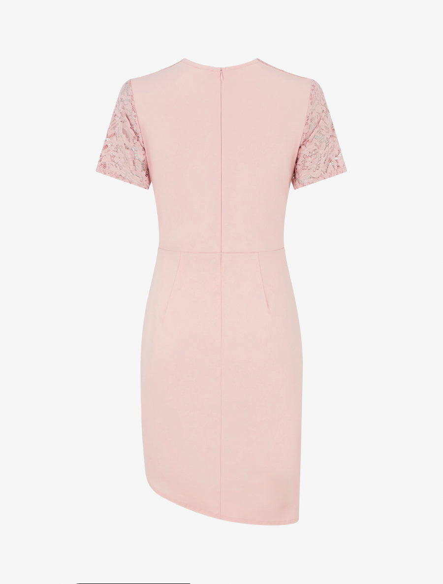 Robe ajustée à manches courtes et dentelle - Rose - 2