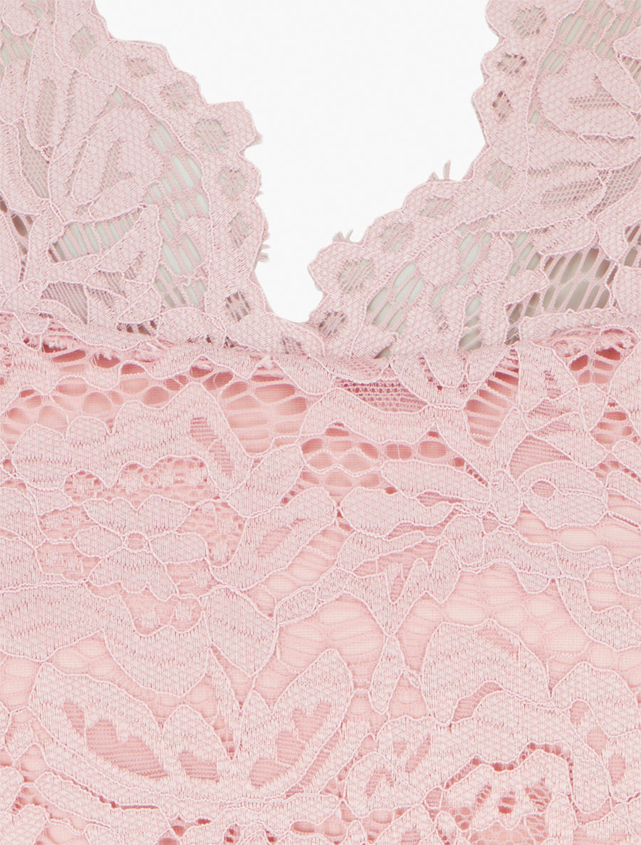 Robe ajustée à manches courtes et dentelle - Rose - 3