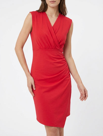 Mouwloze effen overslagjurk - Rood