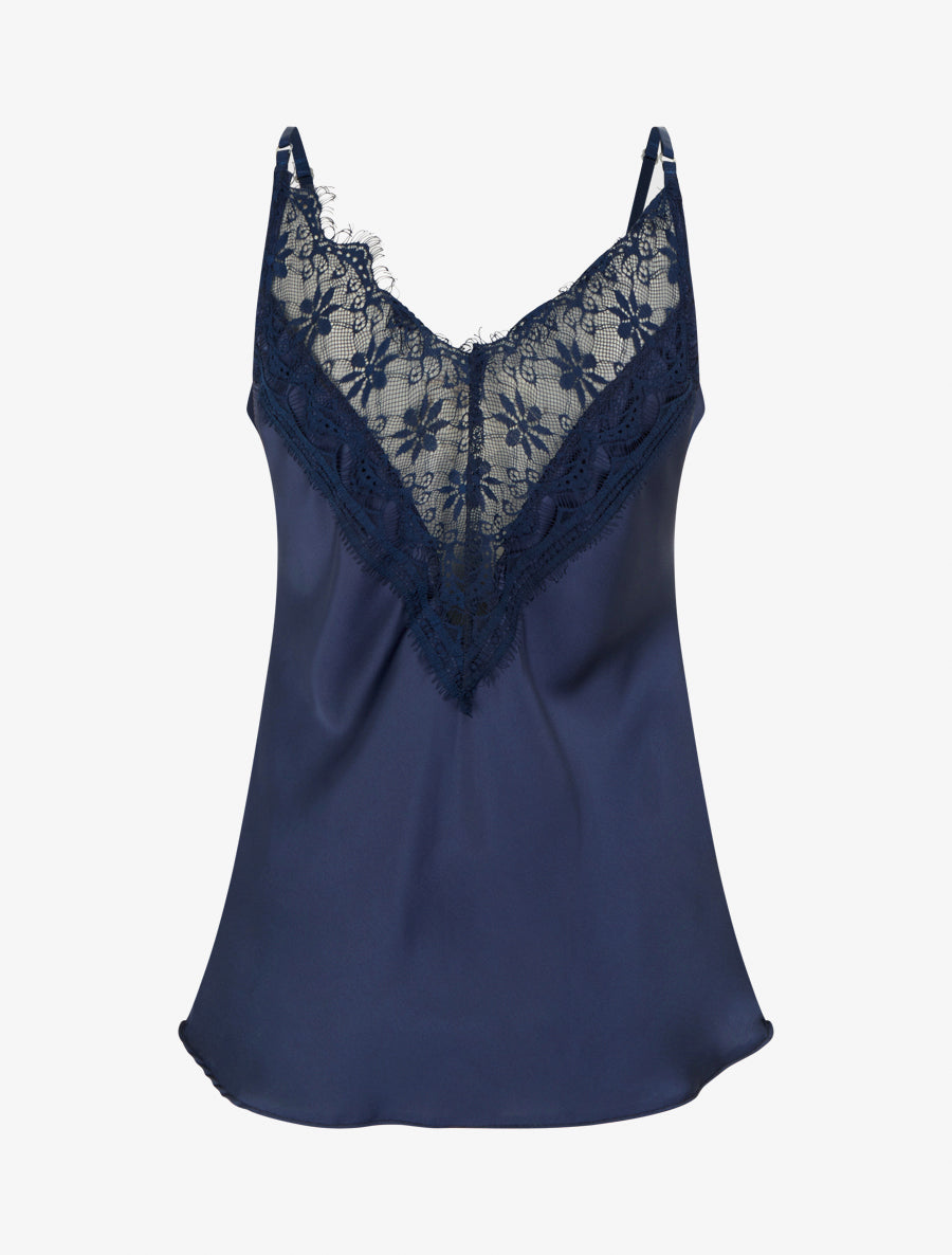 Caraco satiné à dos en dentelle - Marine - 2