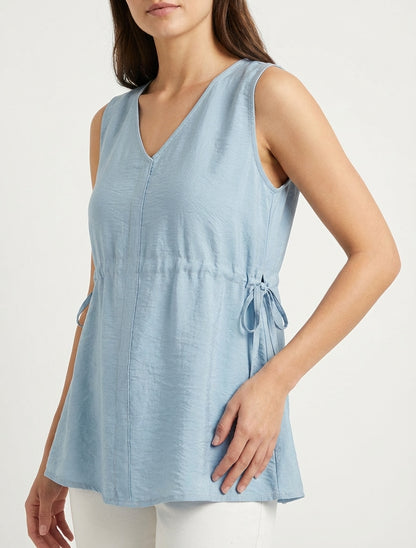 Vlotte top met V-hals - Blauw