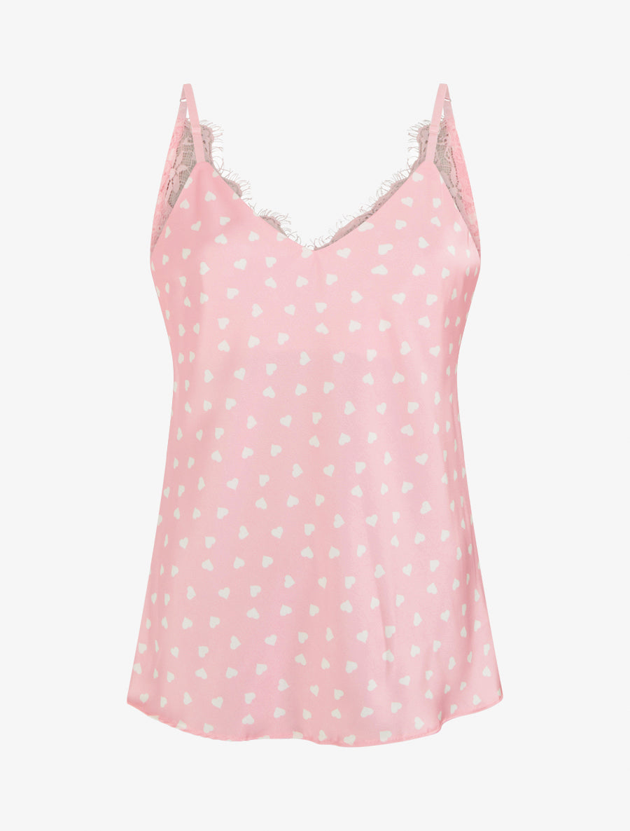 Caraco imprimé coeurs à dentelle au dos - Rose - 1
