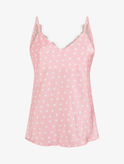 Caraco imprimé coeurs à dentelle au dos - Rose - 1