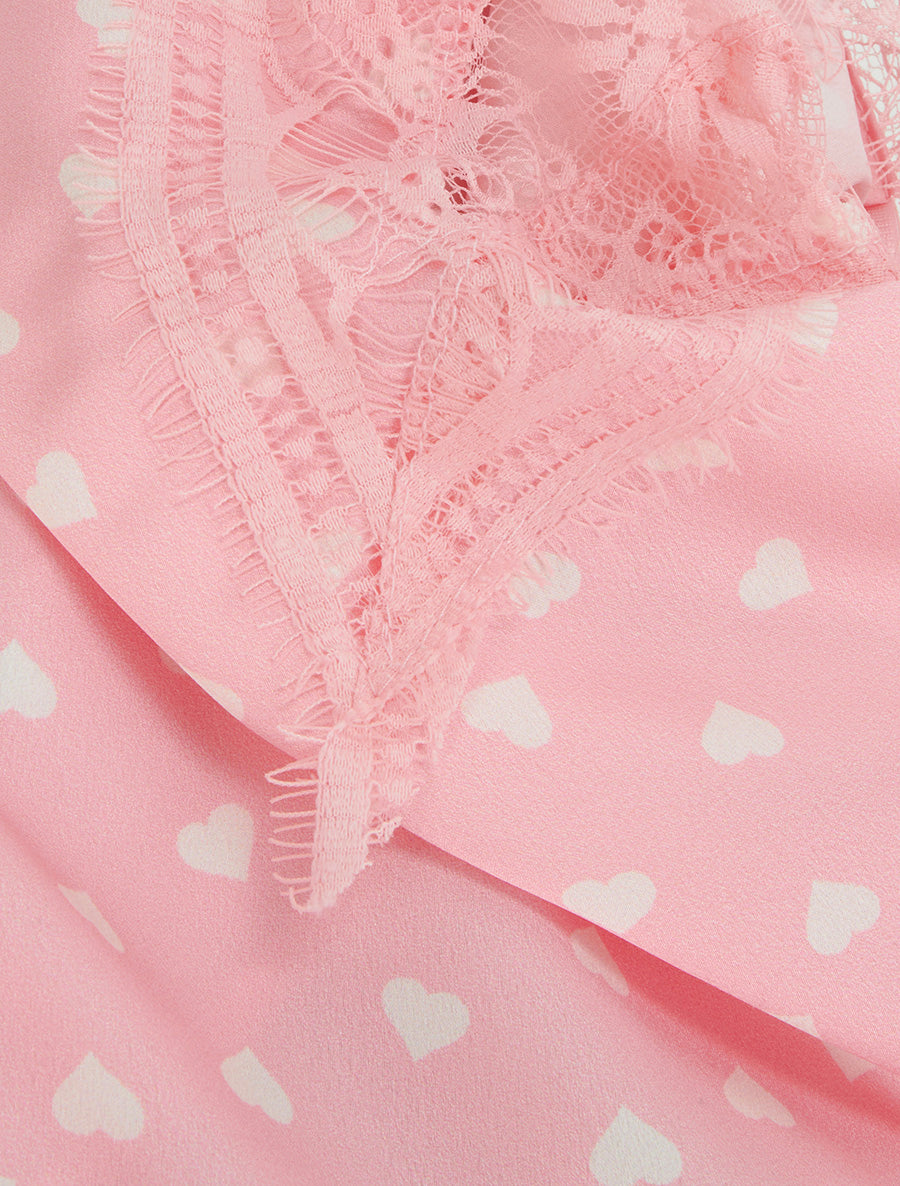 Caraco imprimé coeurs à dentelle au dos - Rose - 3