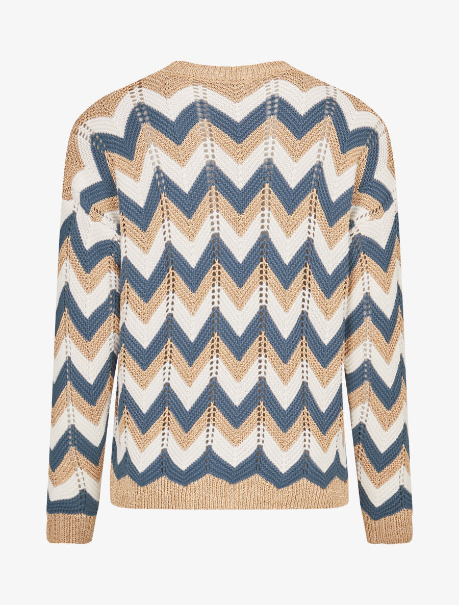 Pull imprimé zig-zag dorés - Bleu charrette - 2