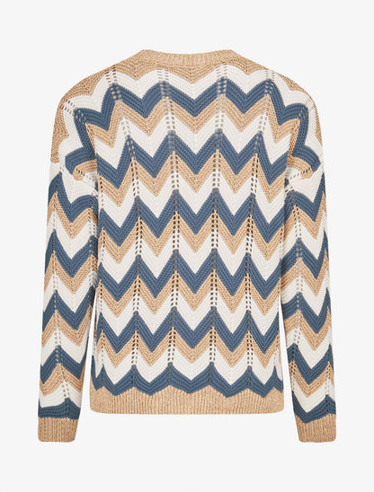 Pull imprimé zig-zag dorés - Bleu charrette - 2