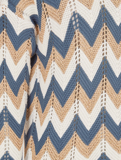 Pull imprimé zig-zag dorés - Bleu charrette - 3