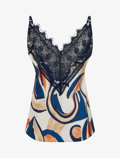 Abstracte print caraco met kanten rug - Marine