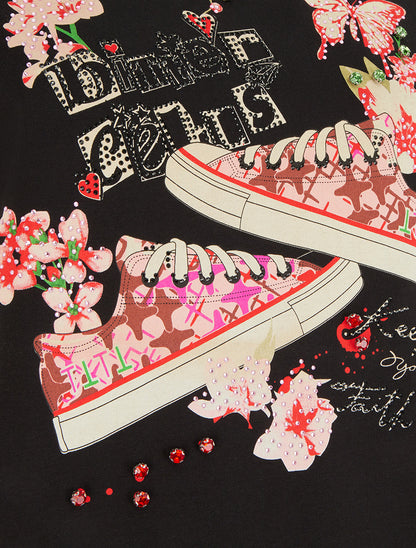 T-shirt motif baskets et papillons - Noir - 3