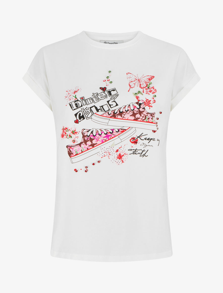 T-shirt motif baskets et papillons - Blanc - 1