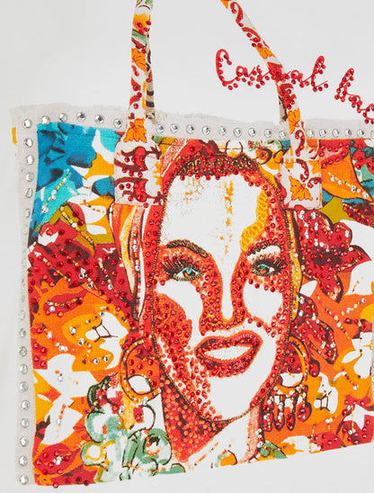 T-shirt à strass et motif sac - Blanc - 3