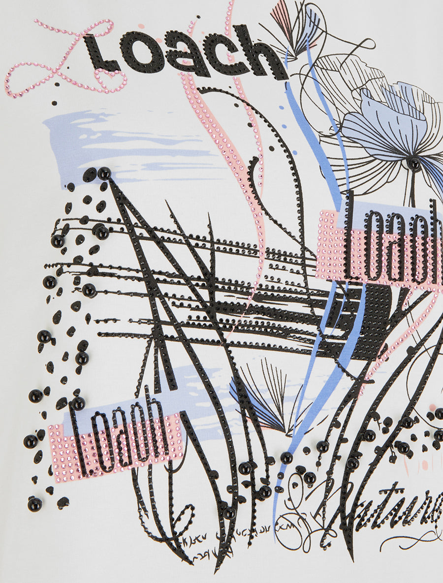 T-shirt floqué à strass et perles - Blanc - 3