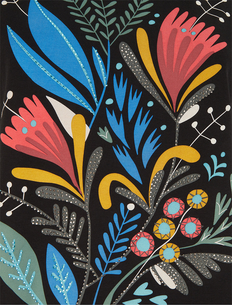 T-shirt à motif floral et strass - Noir - 3