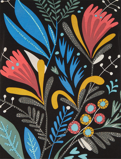 T-shirt à motif floral et strass - Noir - 3