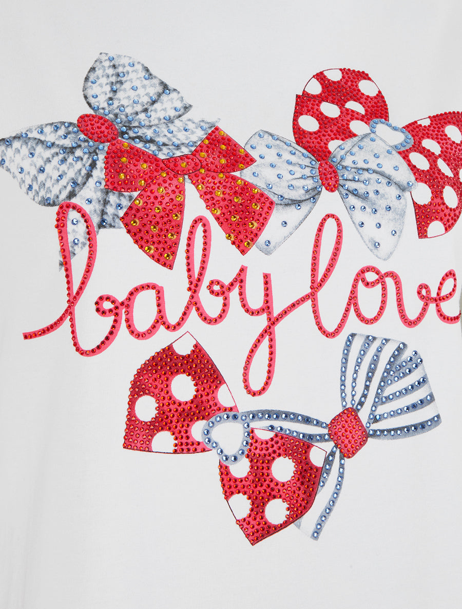 T-shirt imprimé noeuds strassés - Blanc - 3