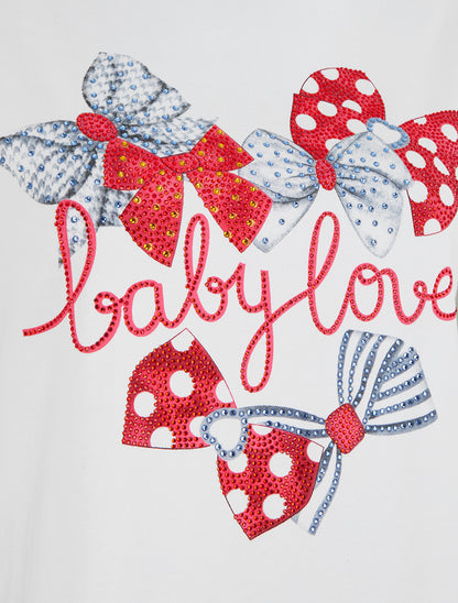 T-shirt imprimé noeuds strassés - Blanc - 3