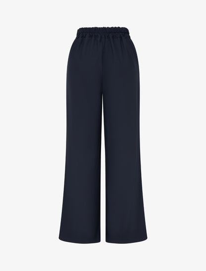 Pantalon fluide unie à taille haute - Marine - 2