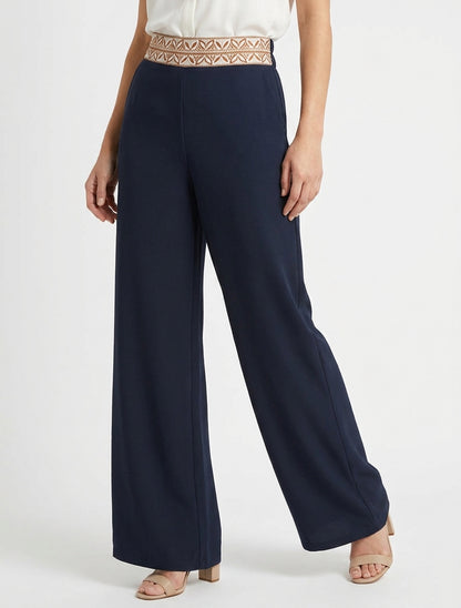 Effen vloeiende broek met hoge taille - Marine