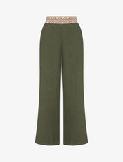 Pantalon fluide unie à taille haute - Kaki - 1