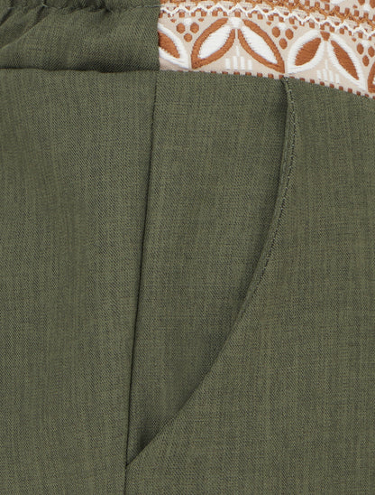 Pantalon fluide unie à taille haute - Kaki - 3