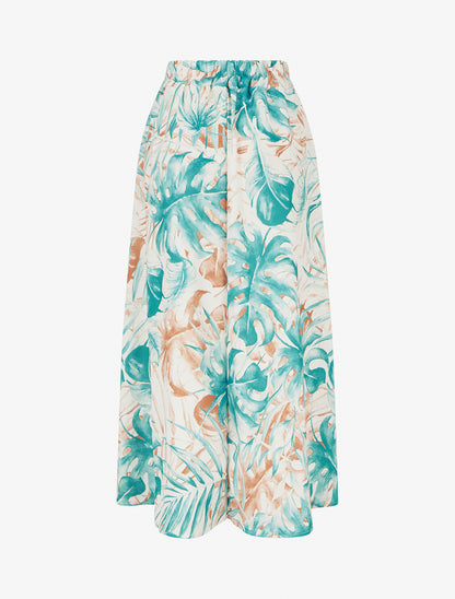 Jupe fluide longue à imprimé feuilles stylisées - Vert d&